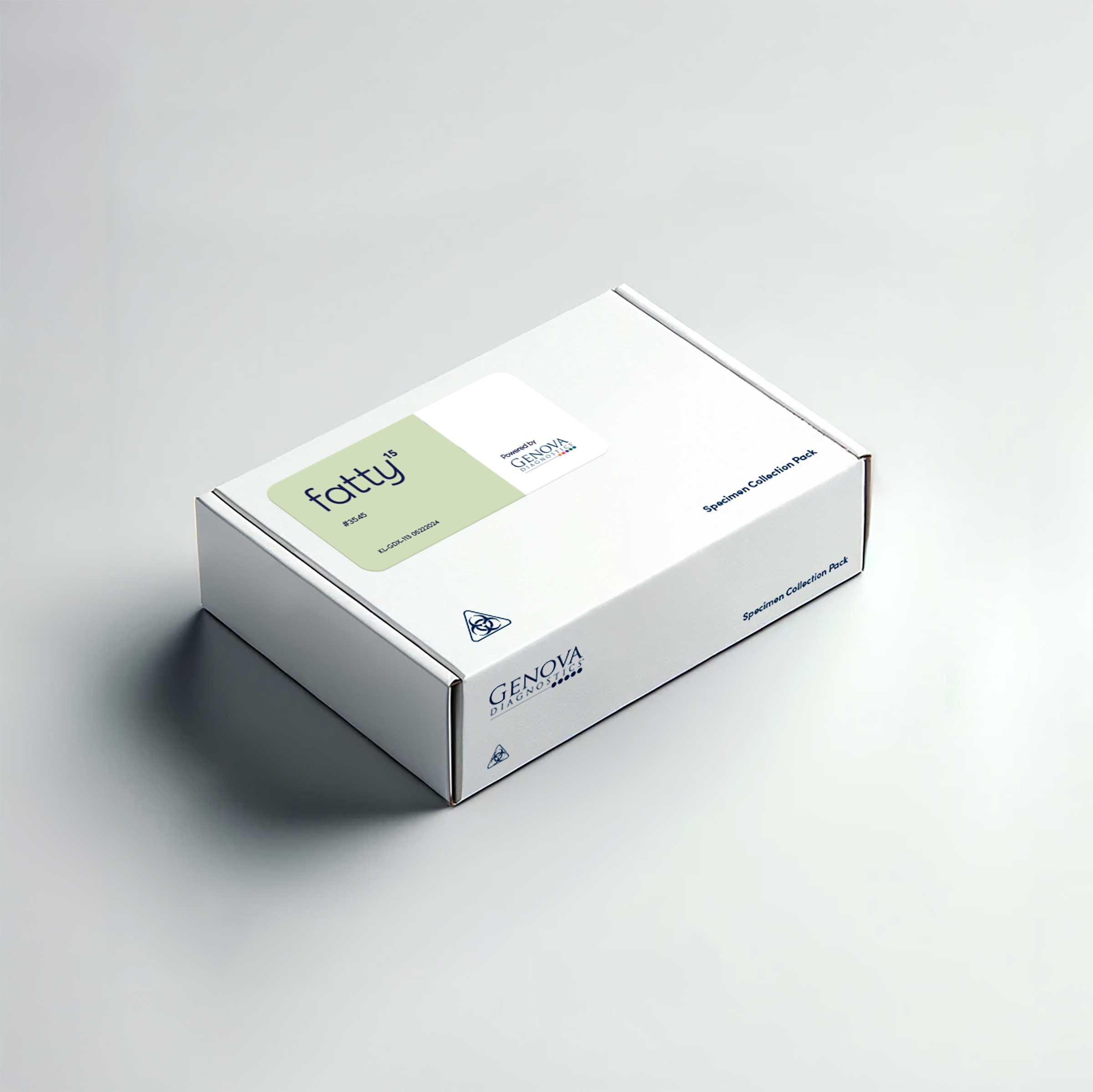 Box of fatty15 C15 supplement on light background.