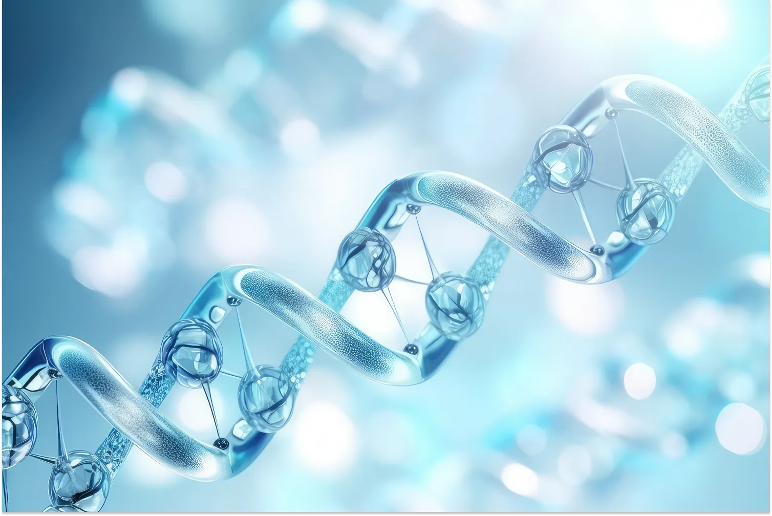 Abstract 3D DNA helix structure on a blue background