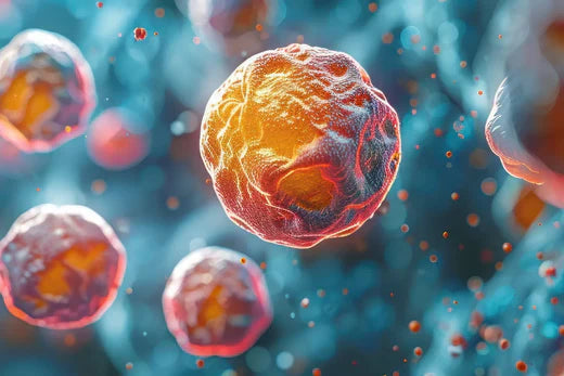 Close-up of vibrant cells under a microscope.