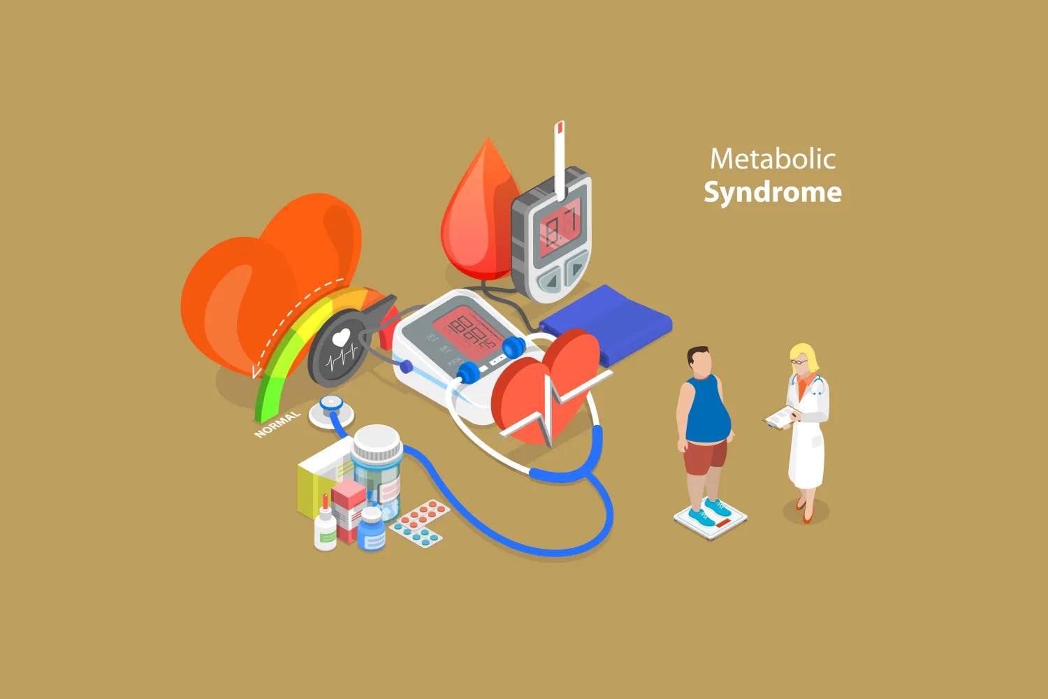 Metabolic syndrome illustration with doctor and patient.