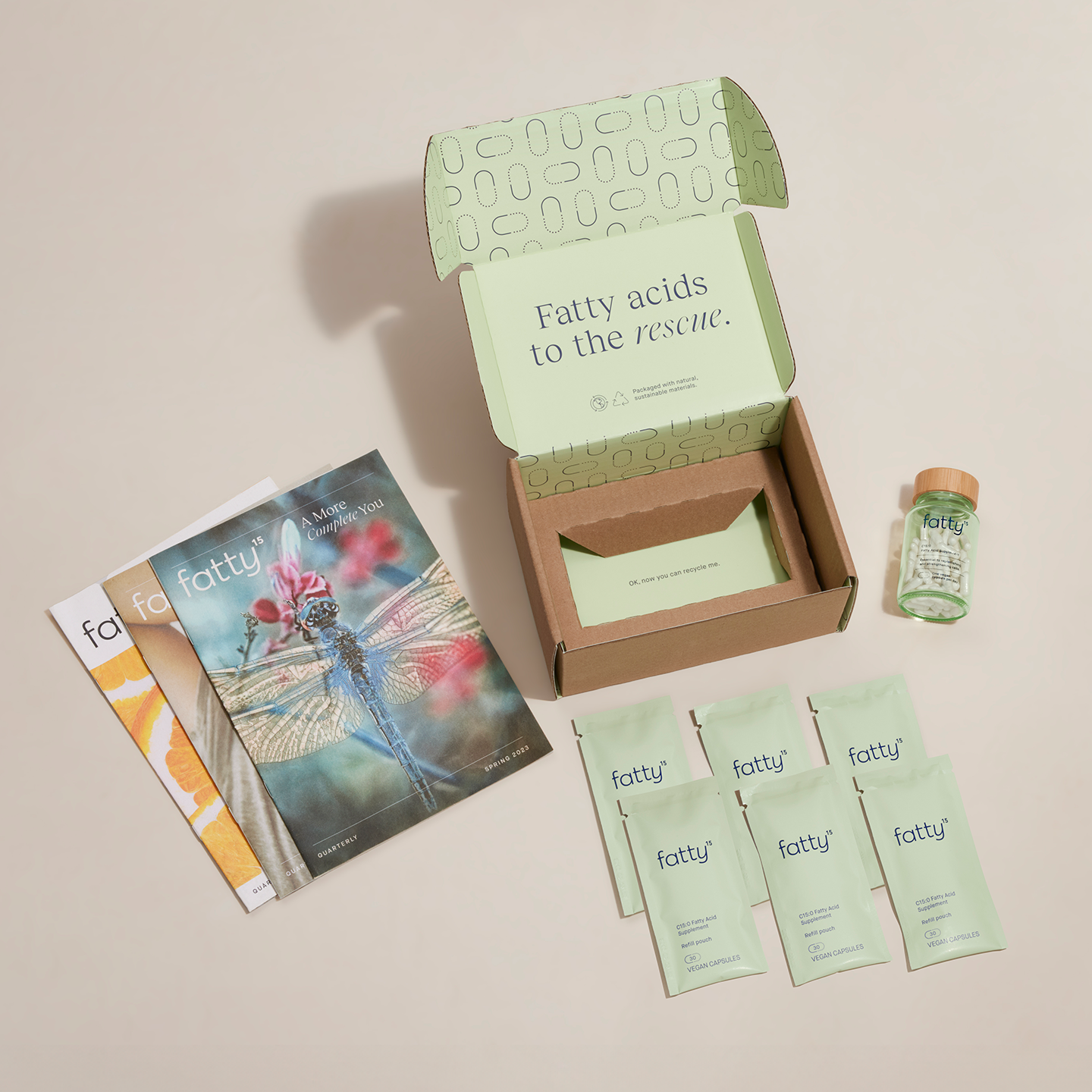 Fatty15's supplement kit with C15 samples and magazine.