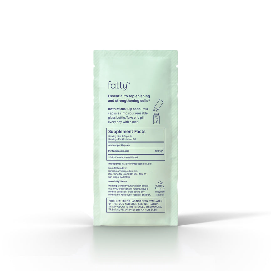 Fatty15's C15 supplement in green packaging